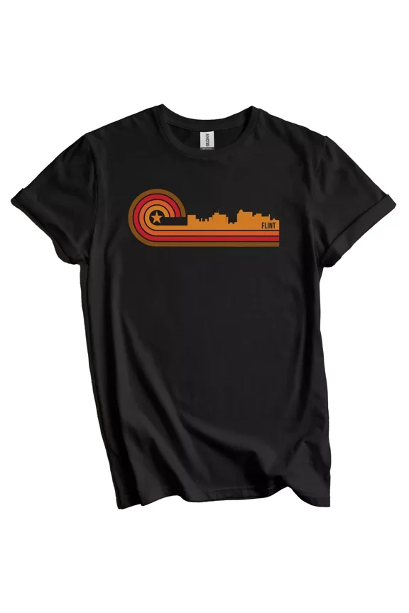 Retro Style Flint Michigan Skyline T-Shirt Gift for Men Women Unisex Tee