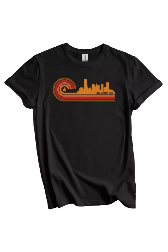 Retro Style Oklahoma City Oklahoma Skyline T-Shirt Gift for Men Women Unisex Tee
