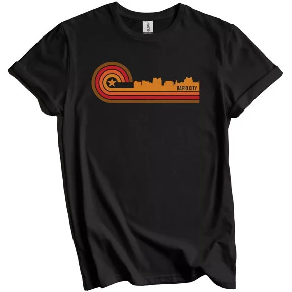 Gildan Retro Style Rapid City South Dakota Skyline T-Shirt Gift for Men Women Unisex Tee