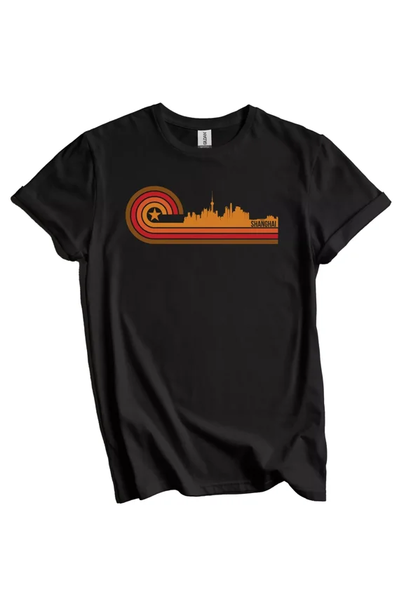 Retro Style Shanghai China Skyline T-Shirt - Shanghai Shirt Gift for Men Women Unisex Tee