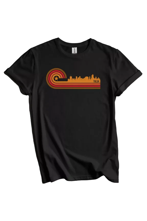 Retro Style Tulsa Oklahoma Skyline T-Shirt Gift for Men Women Unisex Tee
