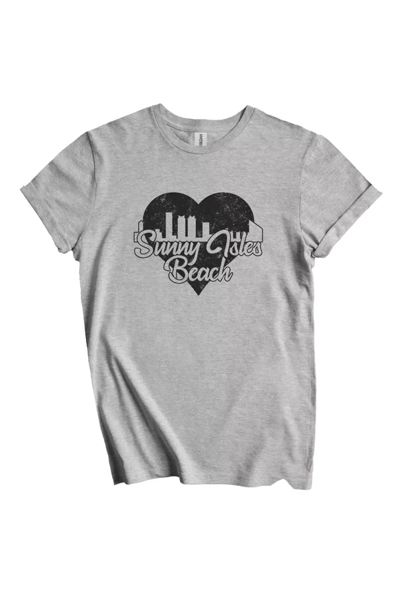 Retro Sunny Isles Beach Florida Skyline Heart Distressed T-Shirt Gift for Men Women Unisex Tee