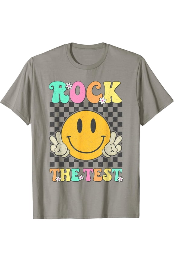 Retro Test Day Rock The Test Smile Hippie Girls T-Shirt Gift for Men Women Unisex Tee