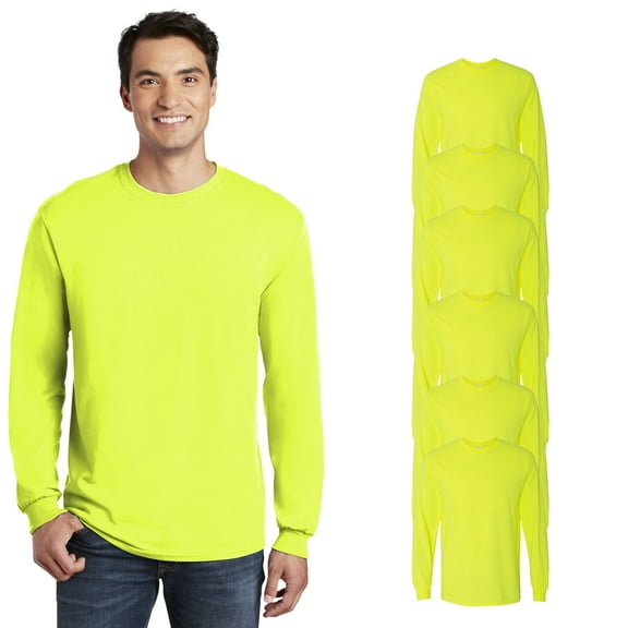 Gildan Safety Long Sleeve T-Shirt for Men, Men’s Work T-Shirt, Safety Workwear, Safety Green, Pack 6, XL