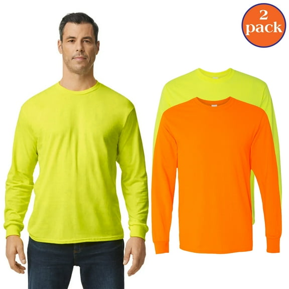 Gildan Safety T-Shirt for Men, Long Sleeve Hi-Vis Shirt, Outdoor Wear, Mix Pack 2, 3XL