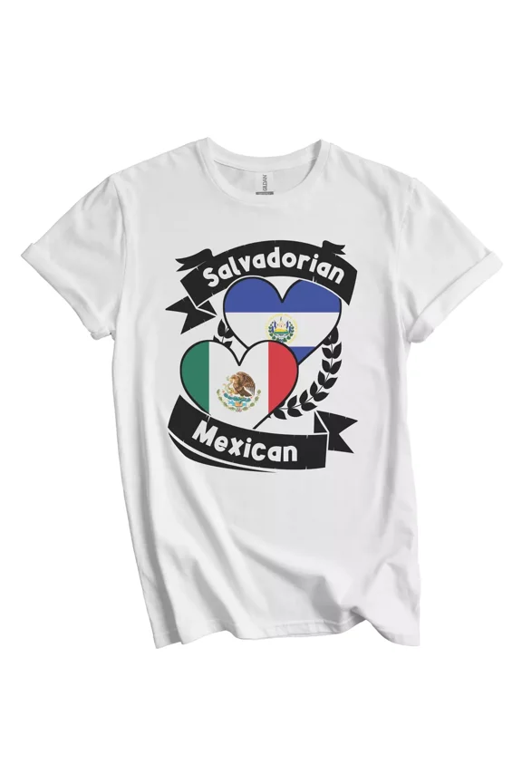 Salvadorian Mexican Heart Flags El Salvador Mexico T-Shirt Gift for Men Women Unisex Tee