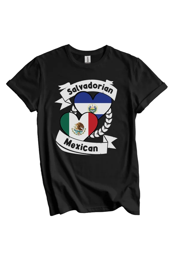 Salvadorian Mexican Heart Flags El Salvador Mexico T-Shirt Gift for Men Women Unisex Tee