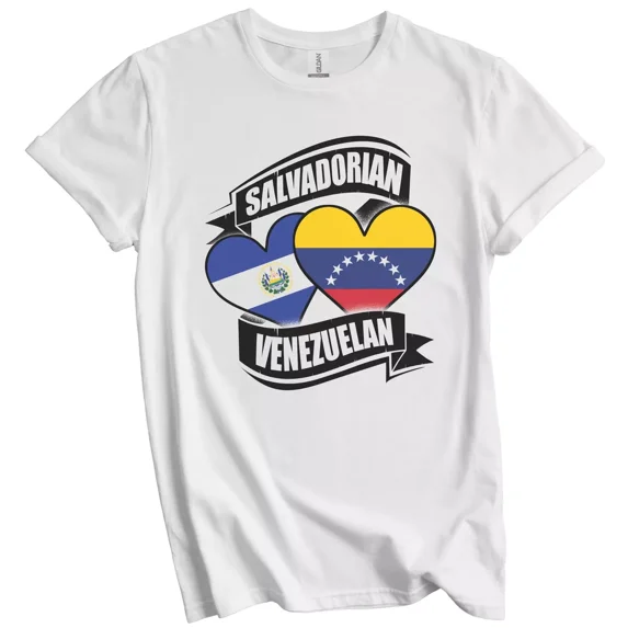 Gildan Salvadorian Venezuelan Hearts El Salvador Venezuela Flags T-Shirt Gift for Men Women Unisex Tee
