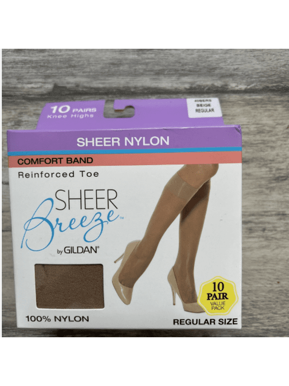'Sheer Breeze' 10 Pairs Knee Highs Beige Queen/Regular 100% Nylon