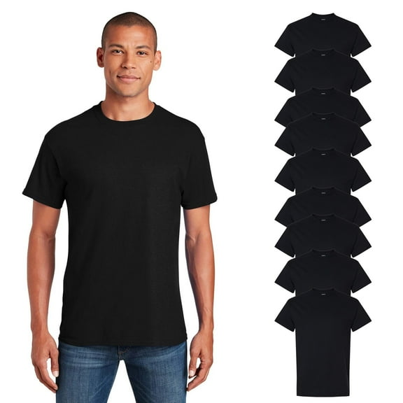 Gildan Short Sleeve Black T-Shirt - Heavy Cotton, 9 Pack Men Crewneck Classic Shirt, L