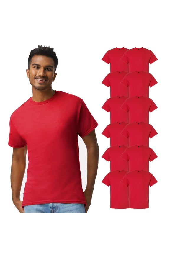 Short Sleeve Cotton T-Shirt for Men, Comfortable Bulk Classic Red Tee, Pack 12, Size S