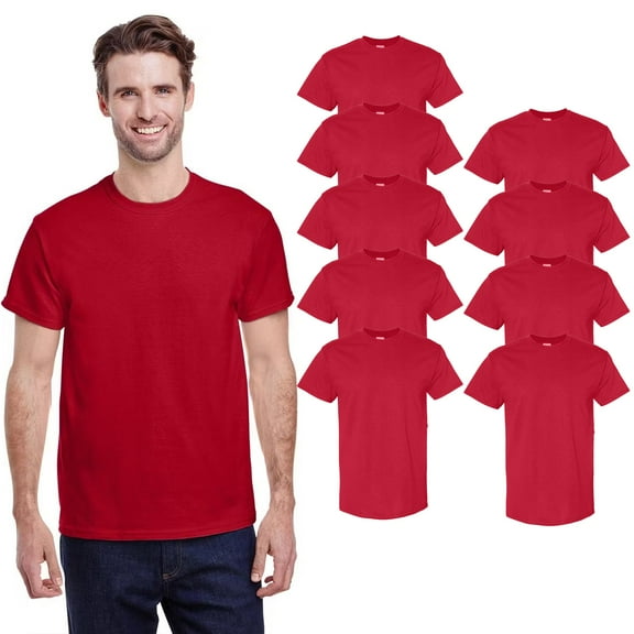 Gildan Short Sleeve Cotton T-Shirt for Men, Lightweight, Red, 9 Pack, Crew Neck Bulk Tee, Size S-5XL