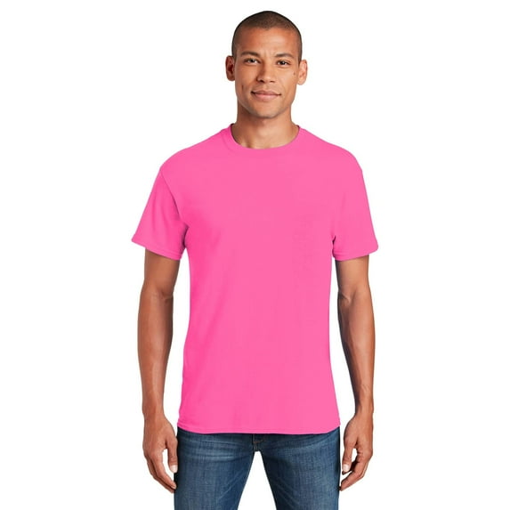 Gildan Short Sleeve Crewneck T-Shirt, Safety Pink Size-S, Men's Classic Fit Comfort Tee, 50/50 Cotton/Polyester, Arts and Craft Shirt