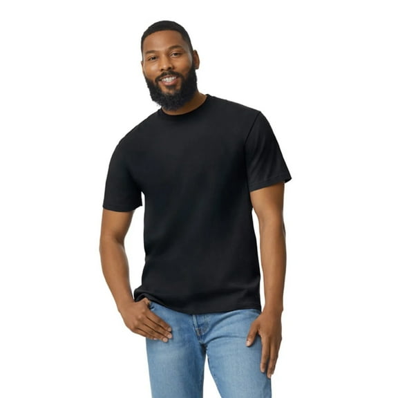 Gildan Short Sleeve Crewneck T-Shirt, Softstyle Midweight Classic Shirt, Pitch Black Tee, XL