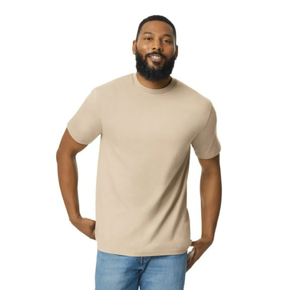 Gildan Short Sleeve Crewneck T-Shirt, Softstyle Midweight Classic Shirt, Sand Tee, L
