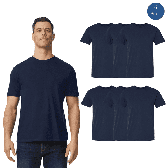 Gildan Short Sleeve Crewneck T-Shirt for Men, 100% Cotton Lightweight Navy Classic Tee, 6 Pack, S