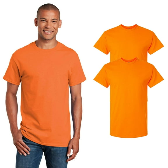 Gildan Short Sleeve High Visibility T-Shirt for Men, Safety Orange, Sizes S-5XL, 2-Pack, Cotton-Polyester Blend
