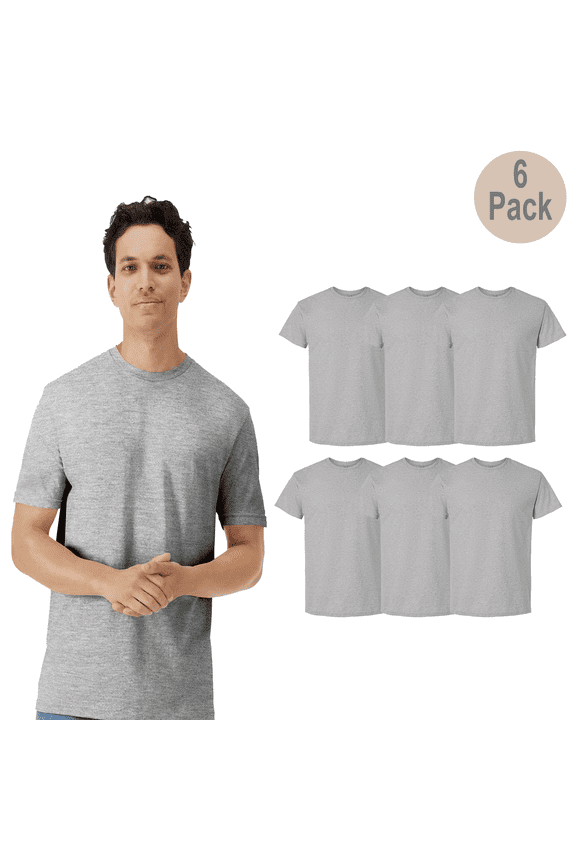 Short Sleeve Light Cotton T-Shirt for Men, Crew Neck Modern Fit Tee, Sport Grey, M, 6 Pack