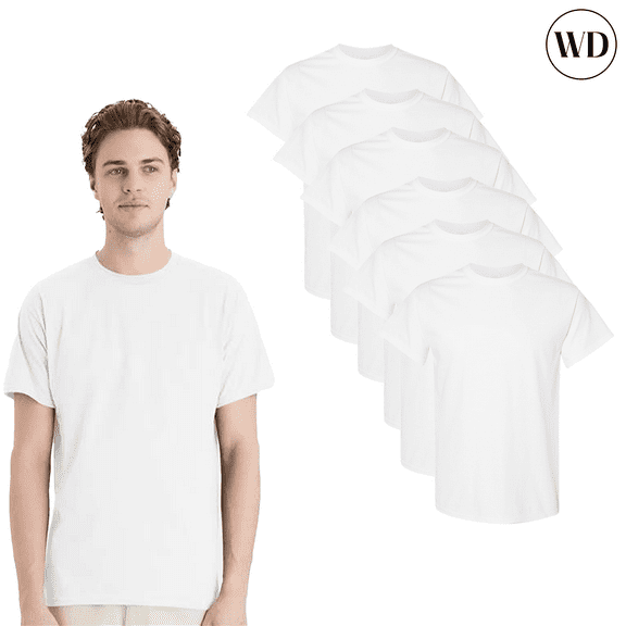 Gildan Short Sleeve Men's T-Shirt, 100% Heavy Cotton Tee, White Color with Durable Comfort, 6 Pack, S
