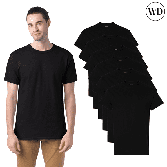 Gildan Short Sleeve Men's T-Shirt, Ultra Cotton Tee, Solid Pattern Arts and Crafts Crewneck Shirt, Black, 6 Pack, 4XL