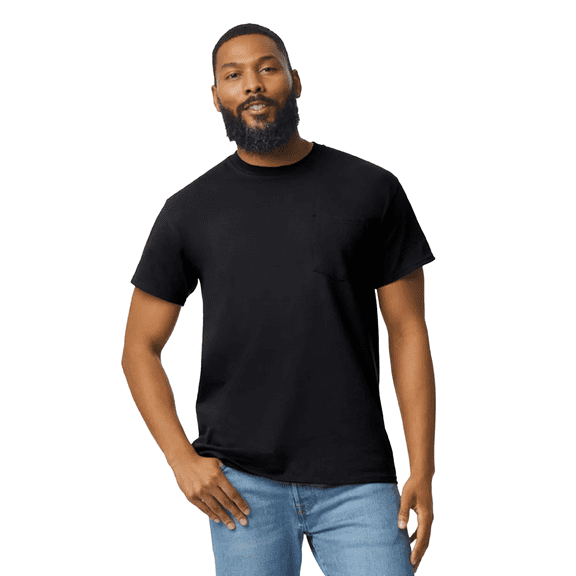 Gildan Short Sleeve Pocket T-Shirt - Dryblend, Men Crewneck Classic Fit Tee, Black, S