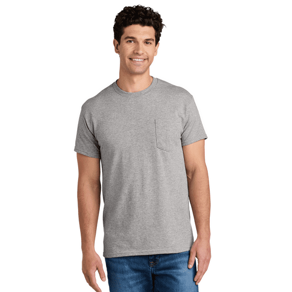 Gildan Short Sleeve Pocket T-Shirt - Dryblend, Men Crewneck Classic Fit Tee, Graphite Heather, S