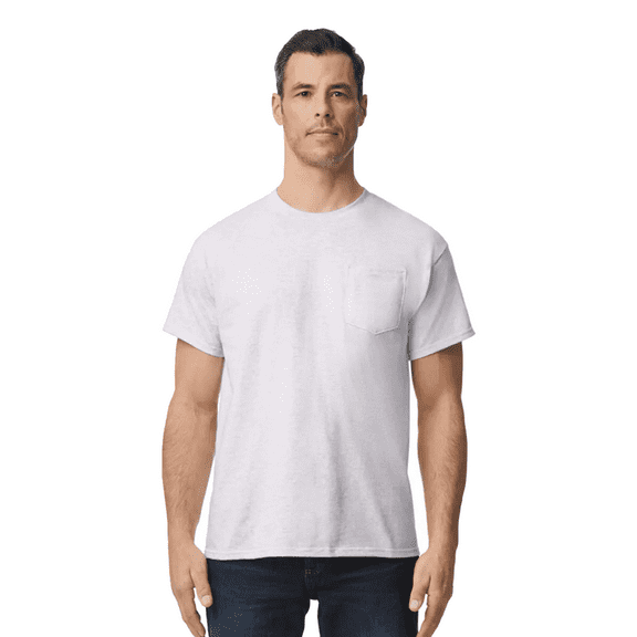 Gildan Short Sleeve Pocket T-Shirt - Dryblend, Men Crewneck Classic Fit Tee, White, XL