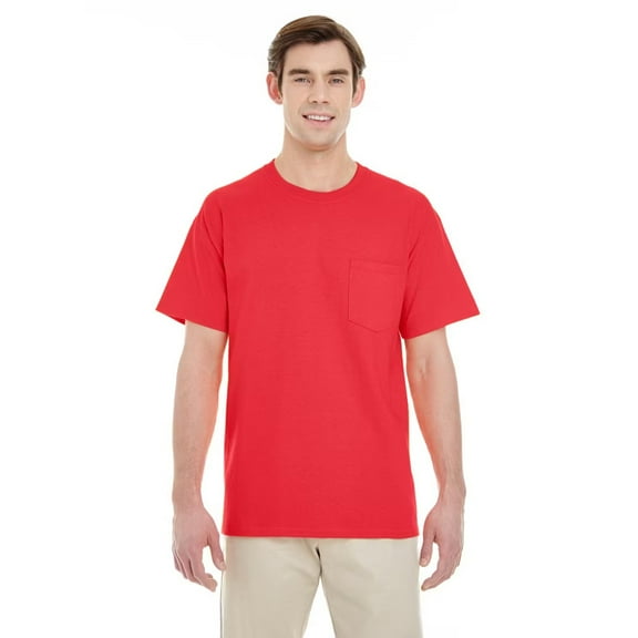 Gildan Short Sleeve Pocket T-Shirt, Red-S Pack-1, Classic Fit, Men's Crew Neck Pocket Tee