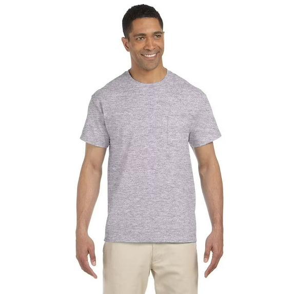 Gildan Short Sleeve Pocket T-Shirt, Sport Grey Size-L Pack-1, Men Classic Fit Crewneck Tee, up to 4XL