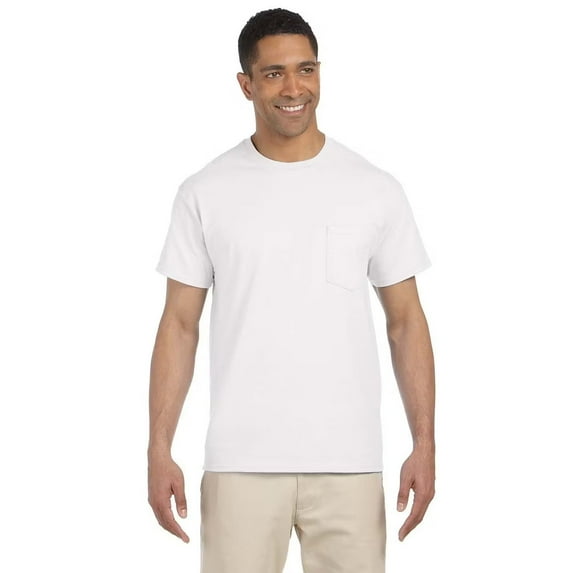 Gildan Short Sleeve Pocket T-Shirt, White Size-M Pack-1, Men Classic Fit Crewneck Tee, up to 4XL