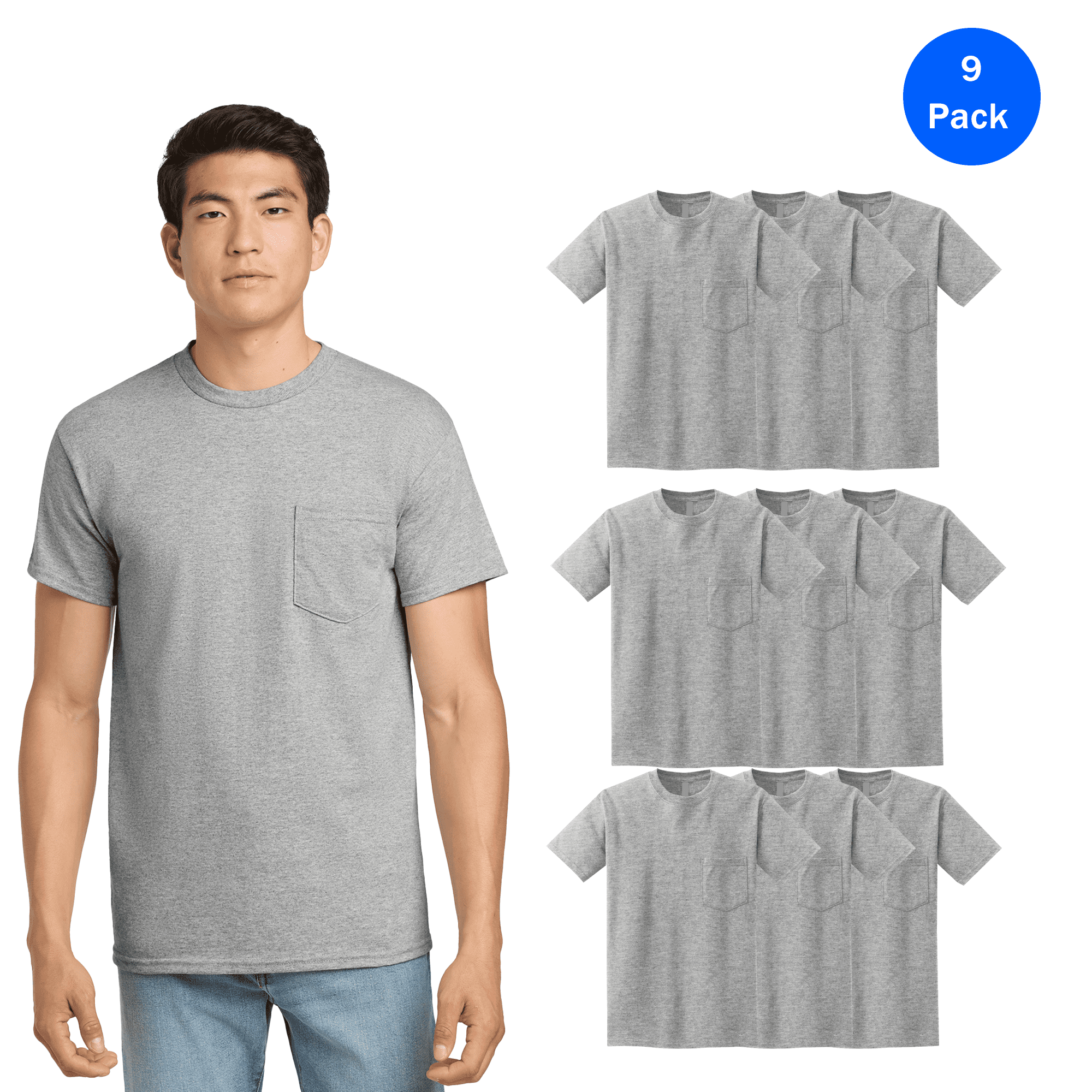 Gildan Short Sleeve Pocket T-Shirt for Adult, Sport Grey, Pack of 9, S ...