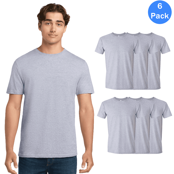 Gildan Short Sleeve T-Shirt, 100% Heavy Cotton Crew Neck Sport Grey Tee for Men, 6 Pack Size L
