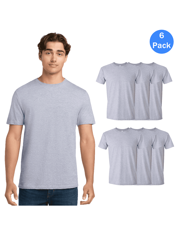 Short Sleeve T-Shirt, 100% Heavy Cotton Crew Neck Sport Grey Tee for Men, 6 Pack Size L
