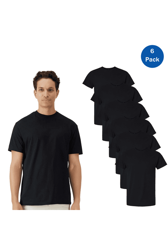 Short Sleeve T-Shirt, 6 Pack - Black, Sizes S-3XL, Men's Crew Neck 100 cotton Tee