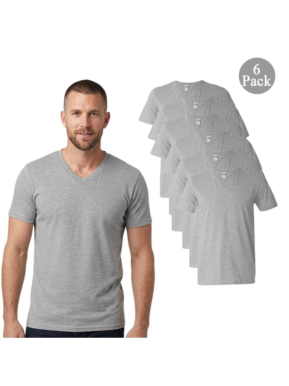 Short Sleeve T-Shirt, Men's Casual Wear V-Neck Tee, Sport Grey, 6 Pack, M