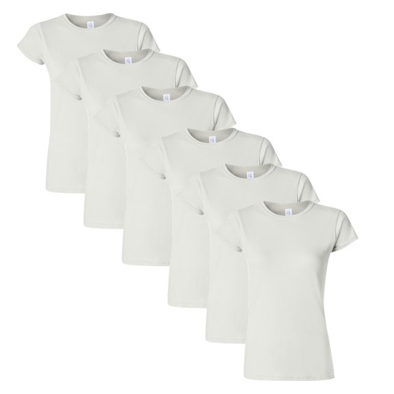 Gildan Short Sleeve T-Shirt - White | Women’s Softstyle Crewneck Tee, 100% Ring-Spun Cotton, Pack of 6 M Size Shirt