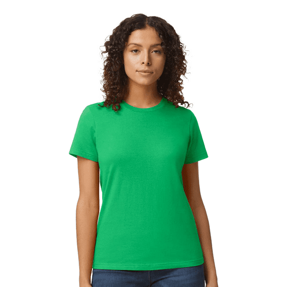 Gildan Short Sleeve T-Shirt, Women's Softstyle Irish Green Cotton Tee, Semi Fit Casual Wear, Sizes S-2XL