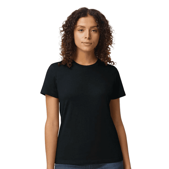 Gildan Short Sleeve T-Shirt, Women's Softstyle Pitch Black Cotton Tee, Semi Fit Casual Wear, Sizes S-2XL