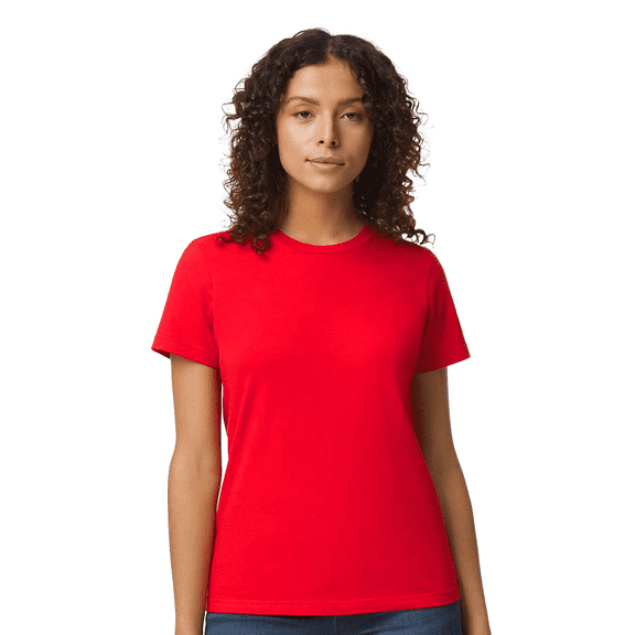 Gildan Short Sleeve T-Shirt, Women's Softstyle Red Cotton Tee, Semi Fit Casual Wear, Sizes S-2XL