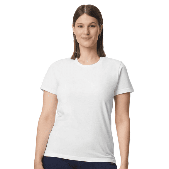 Gildan Short Sleeve T-Shirt, Women's Softstyle White Cotton Tee, Semi Fit Casual Wear, Sizes S-2XL