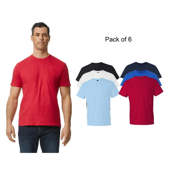 Gildan Short Sleeve T-Shirt for Men, Classic Softstyle Lightweight Cotton Tee, 6 Pack, Assorted Color, S