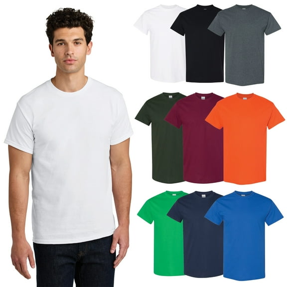 Gildan Short Sleeve Crewneck Mens Multicolor T-Shirt, Mix Bulk Tee, Heavy Cotton, S, 9 Pack