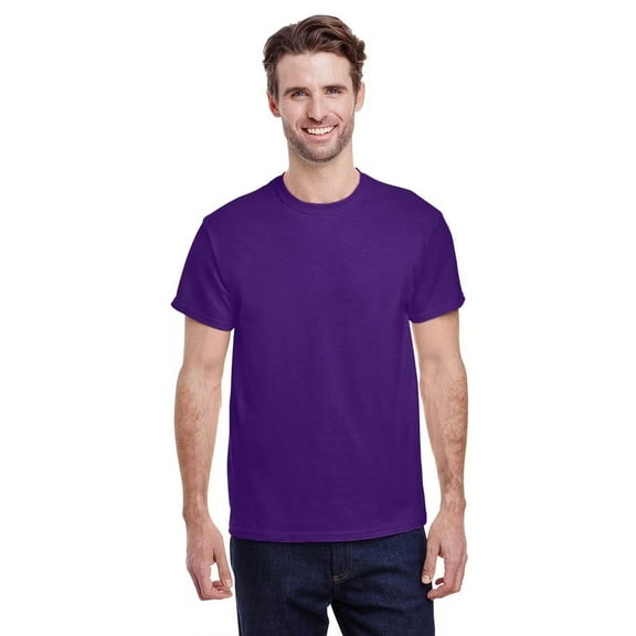 Gildan Short Sleeve T-Shirt for Men, Heavy Cotton Crewneck Classic Shirt, Purple Tee, 2XL