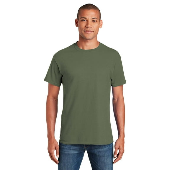 Gildan Short Sleeve T-Shirt for Men - L Size | 100 Heavy Cotton Crew Neck Tee, Military Green, 5.3 oz