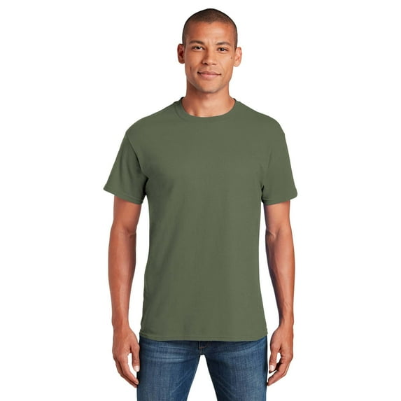 Gildan Short Sleeve T-Shirt for Men - M Size | 100 Heavy Cotton Crew Neck Tee, Military Green, 5.3 oz