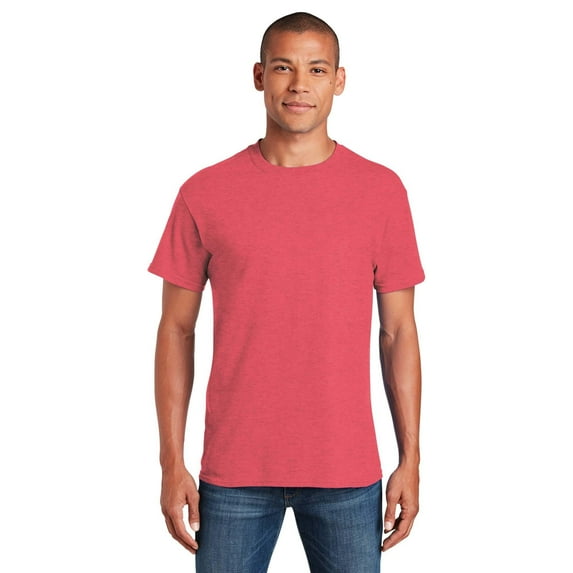 Gildan Short Sleeve T-Shirt for Men - M Size | 50/50 Cotton/Poly Crew Neck Tee, Heather Red, 5.3 oz