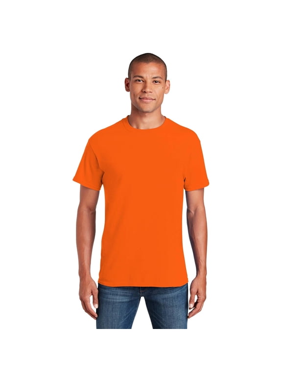 Short Sleeve T-Shirt for Men, Heavy Cotton Crewneck Classic Shirt, Orange Tee, 4XL