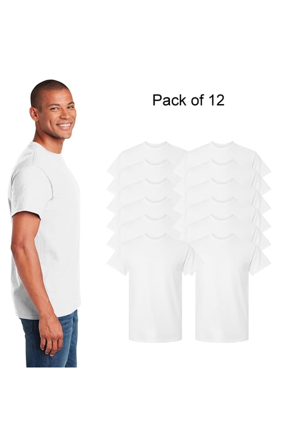 Short Sleeve for Men, Premium Heavy Cotton Affordable T-Shirt for Crafting 12-Pack Blank Tee, White, L
