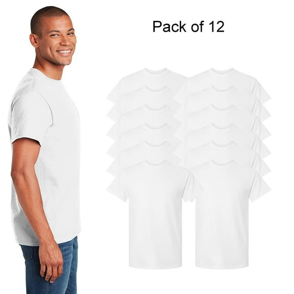 Gildan Short Sleeve for Men, Premium Heavy Cotton Affordable T-Shirt for Crafting 12-Pack Blank Tee, White, XL