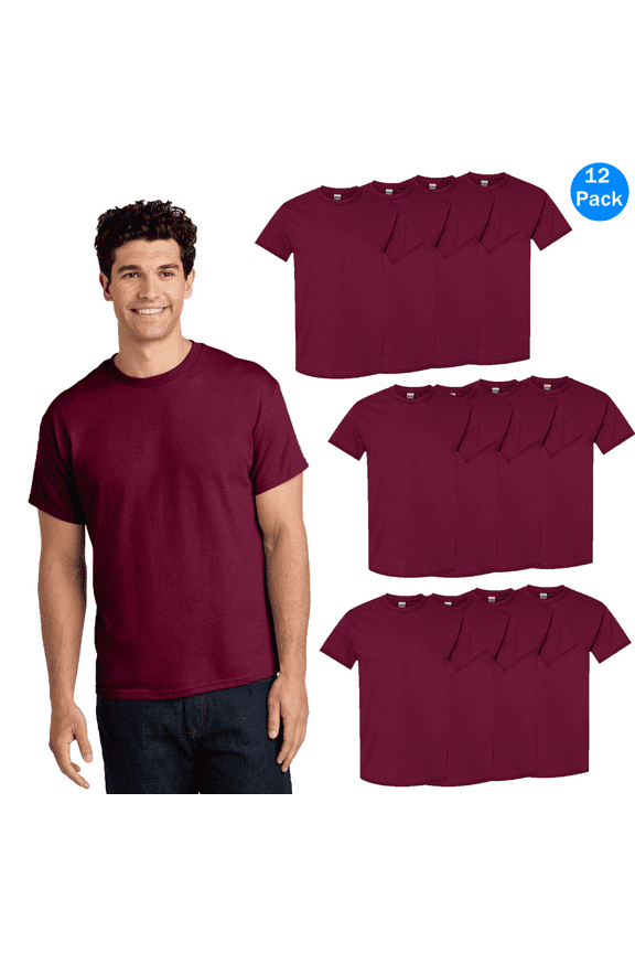 Short Sleeves T-Shirt for Men, Maroon Pure Heavy Cotton Casual Tee, 12 Pack, 5XL